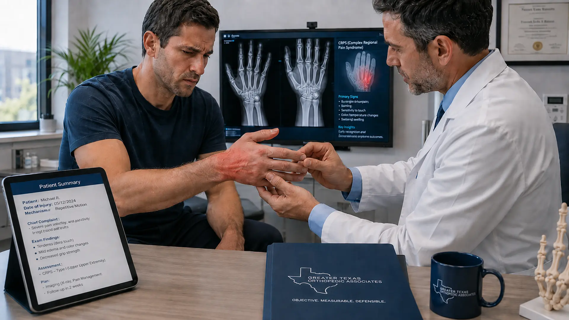 CRPS diagnosis after injury during an orthopedic hand evaluation