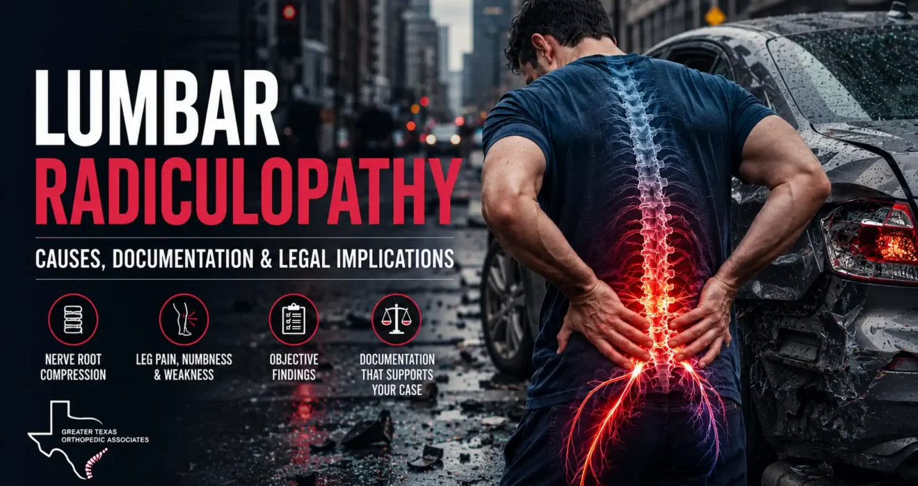 Lumbar radiculopathy after a car accident causing lower back pain and leg nerve symptoms
