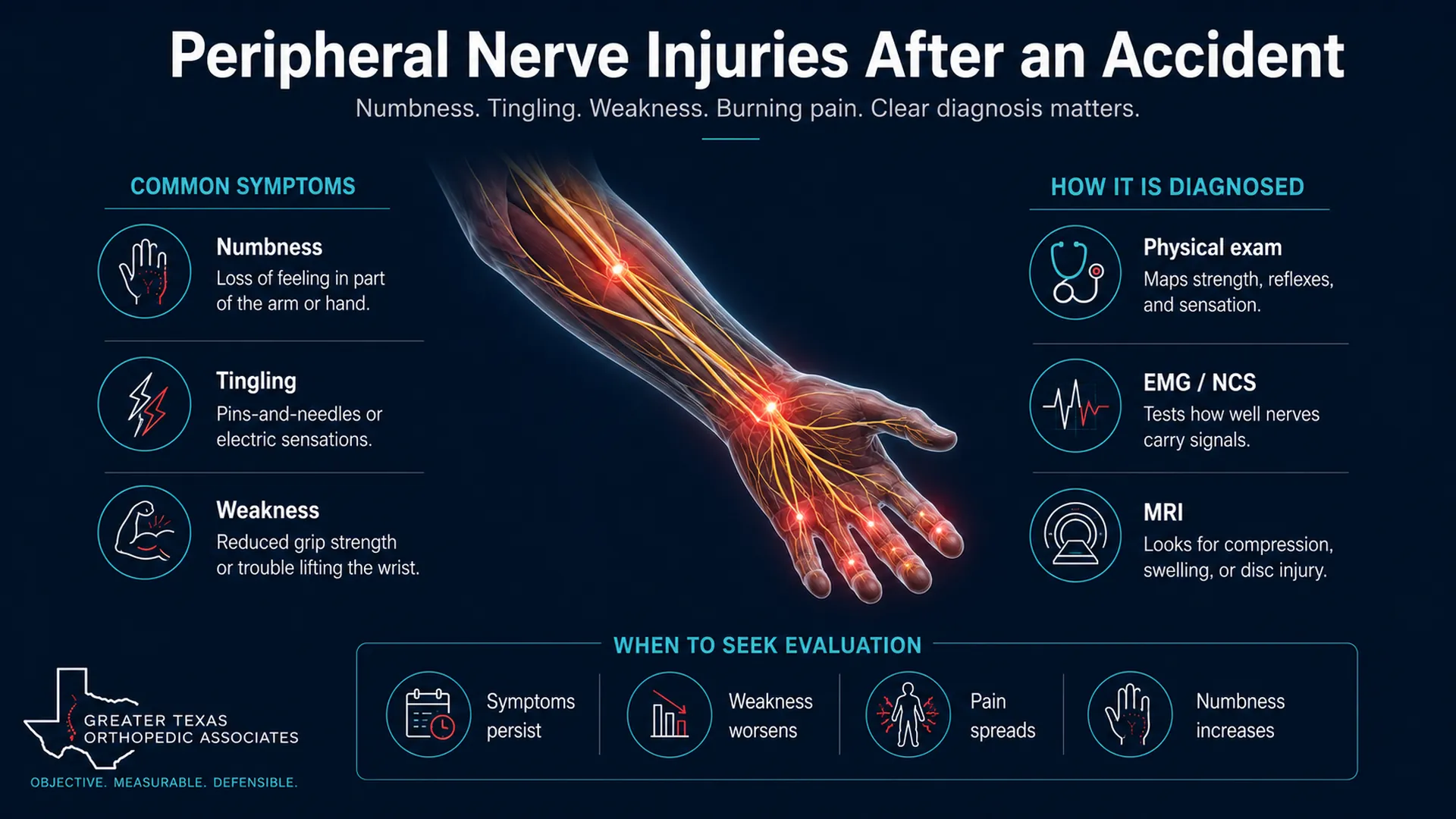 Peripheral nerve injury symptoms and diagnosis after an accident
