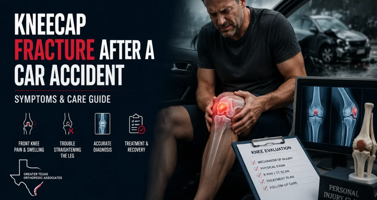 Man with knee pain after a car accident and a suspected kneecap fracture