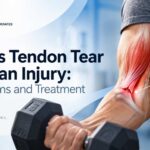 Biceps tendon tear after injury affecting the arm near the elbow